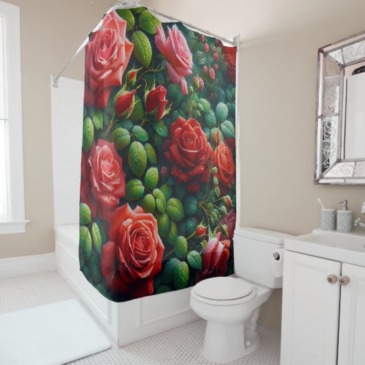 "Dewy Red Roses" シャワーカーテン (インサイチュ)