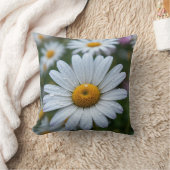 Dewy Whiteデイジー花閉じる自然写真 クッション (ブランケット)