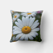 Dewy Whiteデイジー花閉じる自然写真 クッション (裏面)