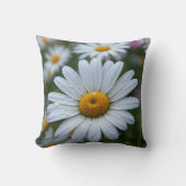 Dewy Whiteデイジー花閉じる自然写真 クッション (正面)