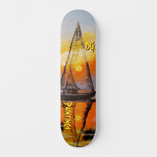 DG Paintings 夕焼けの帆 スケートボード (正面)