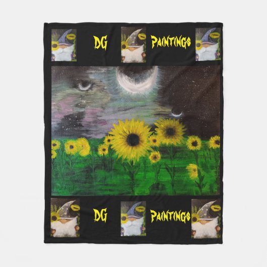 DG Paintings Mystical Sunflowers with Gnomes  フリースブランケット (正面)