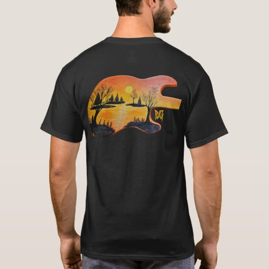 DG Paintings Sunset Lake Guitar Shirt Tシャツ (裏面)
