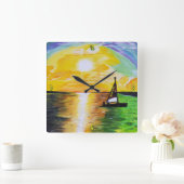 DG Paintings Sunset Sailing スクエア壁時計 (ホーム)