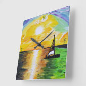 DG Paintings Sunset Sailing スクエア壁時計 (傾斜)
