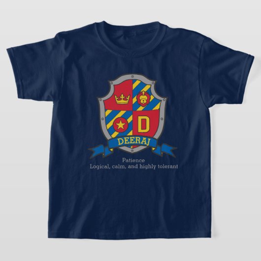 Dheeraj 少年名の意味 騎士の盾 Tシャツ (レイダウン)