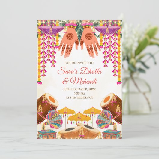 Dholki invitations Digital Mehndi invite, Digital  招待状 (スタンド正面)