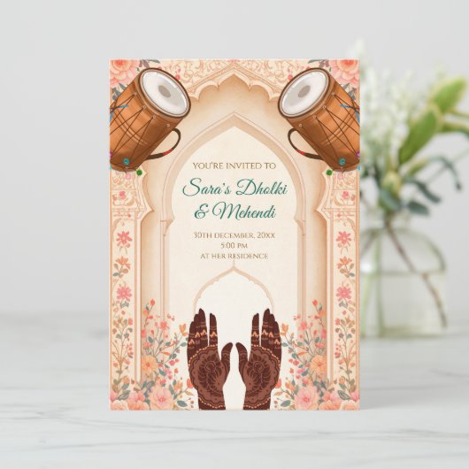 Dholki invites Mehndi invitations, Mehendi cards 招待状 (スタンド正面)