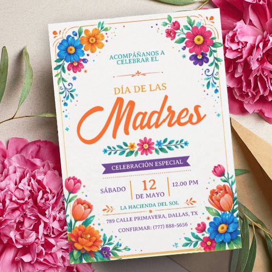 Día de las Madres | ラテン風フラワーモチーフ 招待状