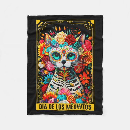 Dia De Los Meowtos Sugar Skull Cat Gift  フリースブランケット (正面)
