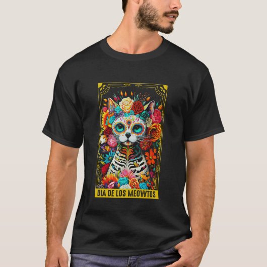 Dia De Los Meowtos Sugar Skull Cat Tシャツ (正面)