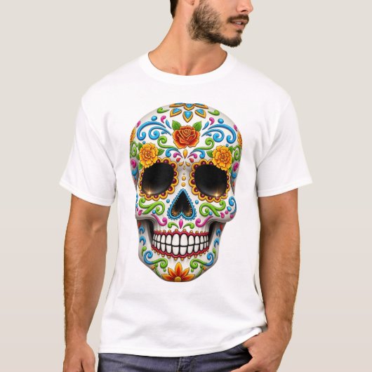 Dia de los muertes skull. Mexican Day of the Dead Tシャツ (正面)