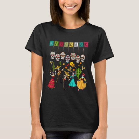 Día De Los Muertosのスケルトン - メキシコの死者の日 Tシャツ (正面)
