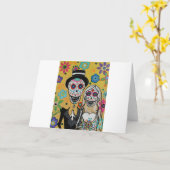dIA DE LOS mUERTOSの結婚式のカップル カード (黄色い花)