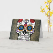 Dia De Los Muertosの赤いバラの砂糖のスカル カード (黄色い花)