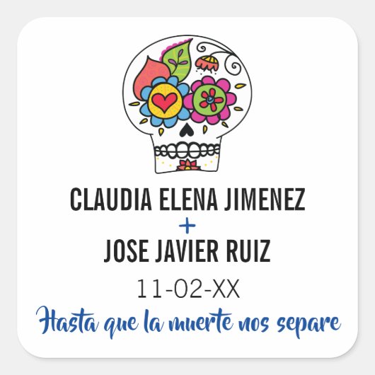 Dia de Los Muertosスクエア結婚ステッカー スクエアシール (正面)