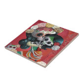 Dia de Los Muertosスケルトン母と娘 タイル (側面)