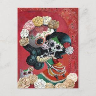 Dia de Los Muertosスケルトン母と娘 ポストカード