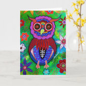 Dia de los Muertosタラベラの賢いフクロウ カード (黄色い花)