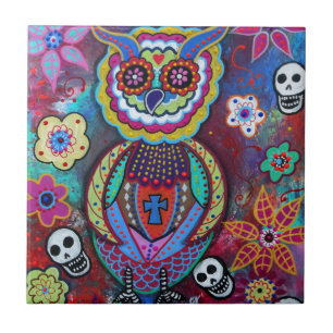DIA DE LOS MUERTOSタラベラの賢いフクロウ タイル
