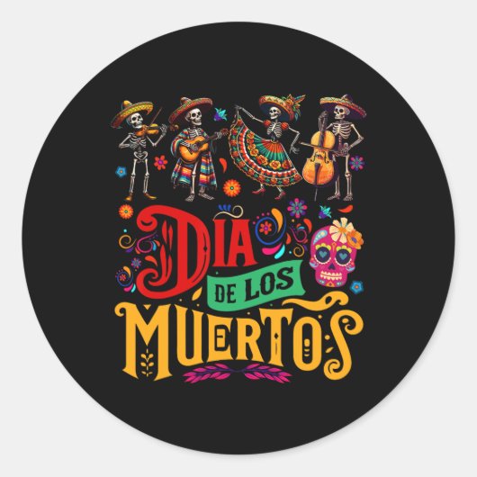 Dia De Los Muertosメキシコ骨格インスツルメンタリ ラウンドシール (正面)