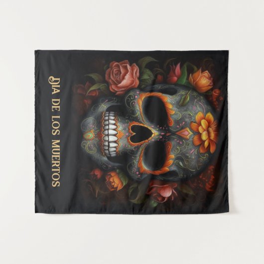 Dia de los Muertos色彩の鮮やかスカルカスタマイズ タペストリー (正面(横))