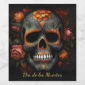 Dia de los Muertos色彩の鮮やかスカルカスタマイズ ワインラベル (シングルラベル)