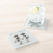 Dia de los Muertos踊りスケルトンのカスタマイズ ガラスコースター (アングル)