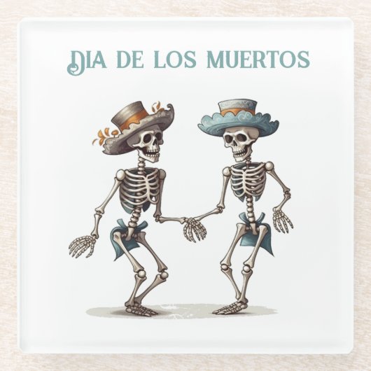 Dia de los Muertos踊りスケルトンのカスタマイズ ガラスコースター (正面)