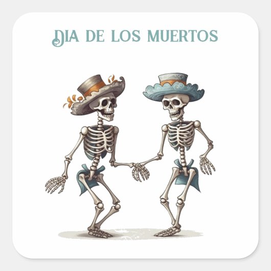 Dia de los Muertos踊りスケルトンのカスタマイズ スクエアシール (正面)