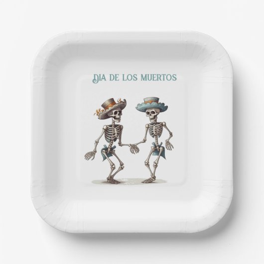 Dia de los Muertos踊りスケルトンのカスタマイズ ペーパープレート (正面)