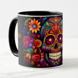 Dia de los Muertos追加ネームスカルスカイブラックインサイド マグカップ