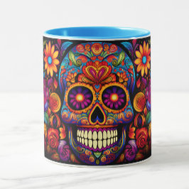 Dia de los Muertos追加ネームスカルスカイブルー内側 マグカップ