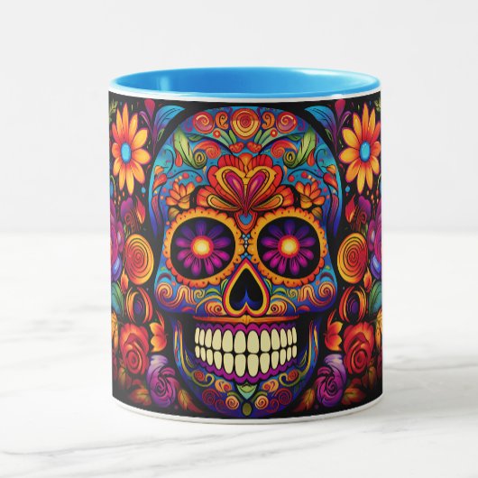 Dia de los Muertos追加ネームスカルスカイブルー内側 マグカップ