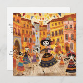 "Dia de los Muertos"、カラフルスカル・キャンバス 招待状 (正面/裏面)