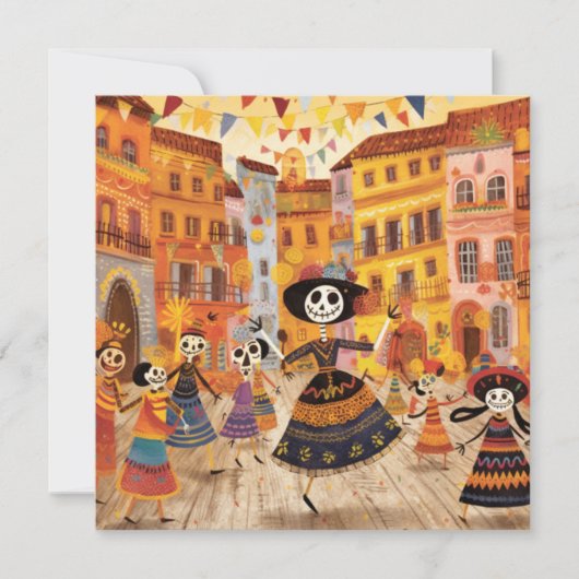 "Dia de los Muertos"、カラフルスカル・キャンバス 招待状 (正面)