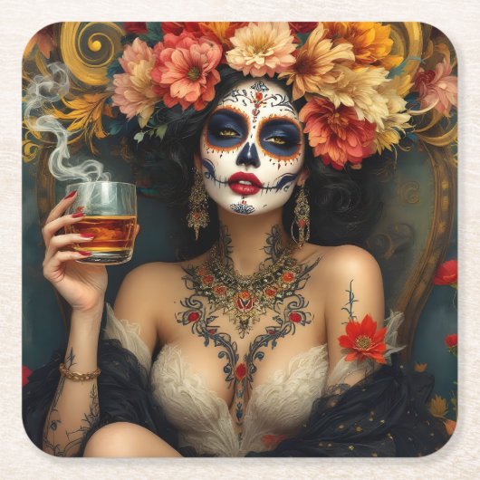 Dia De Los Muertos スクエアペーパーコースター (正面)