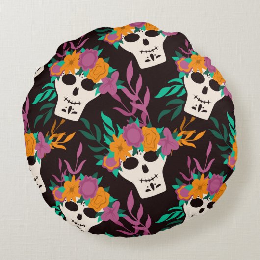 Dia de Los Muertos、メキシコ伝統的ハロウィンf ラウンドクッション (裏面)