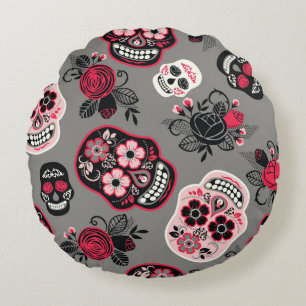 Dia de los Muertos:ヴィンテージパターン ラウンドクッション