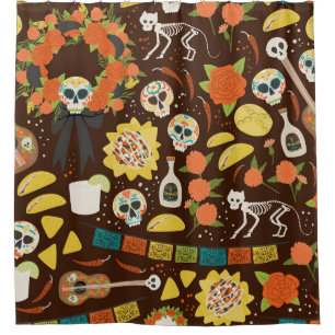 Dia De Los Muertos、漫画のパターン。 シャワーカーテン