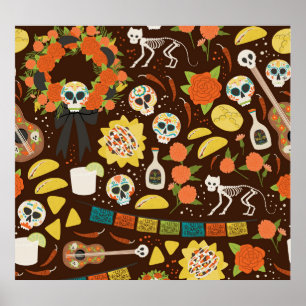 Dia De Los Muertos、漫画のパターン。 ポスター