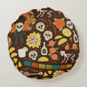 Dia De Los Muertos、漫画のパターン。 ラウンドクッション (裏面)