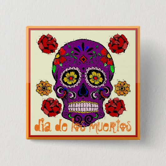 Dia de los muertos -- 砂糖のスカルボタン 缶バッジ (正面)