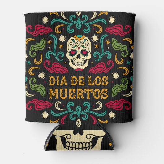 Dia de los Muertos、砂糖スカル。 缶クーラー (正面)