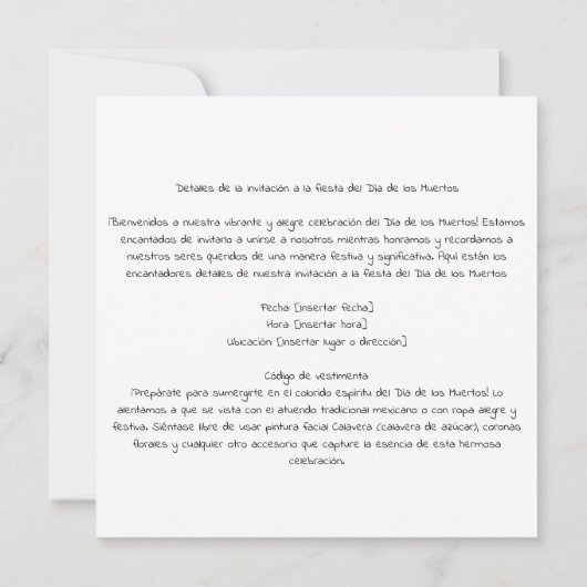 『Dia de los Muertos』、記憶のメロディー 招待状 (裏面)