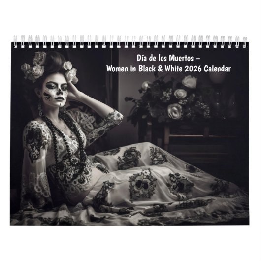 Día de los Muertos - 黒と白の女性 2026 カレンダー (カバー)