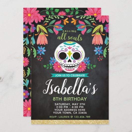 Dia de los Muertos Birthdayの招待状 招待状 (正面/裏面)