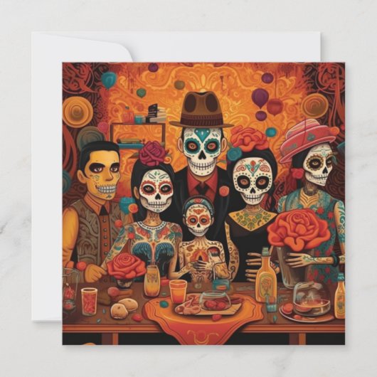 「Dia de los Muertos」、Calavera カラフル Family 招待状 (正面)