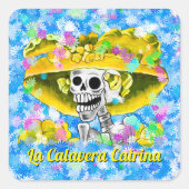 Dia De Los Muertos Calavera in Yellow Bonnet スクエアシール (正面)