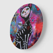 Dia de los Muertos Cat El Gato Lover ラージ壁時計 (傾斜)